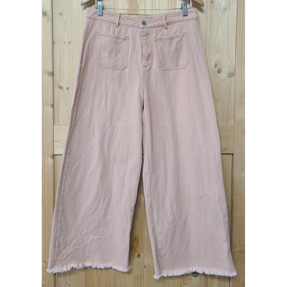 Umgee Pants - Umgee Wide Leg Pants Women Large Peach Pink  Raw Hem High Rise Denim